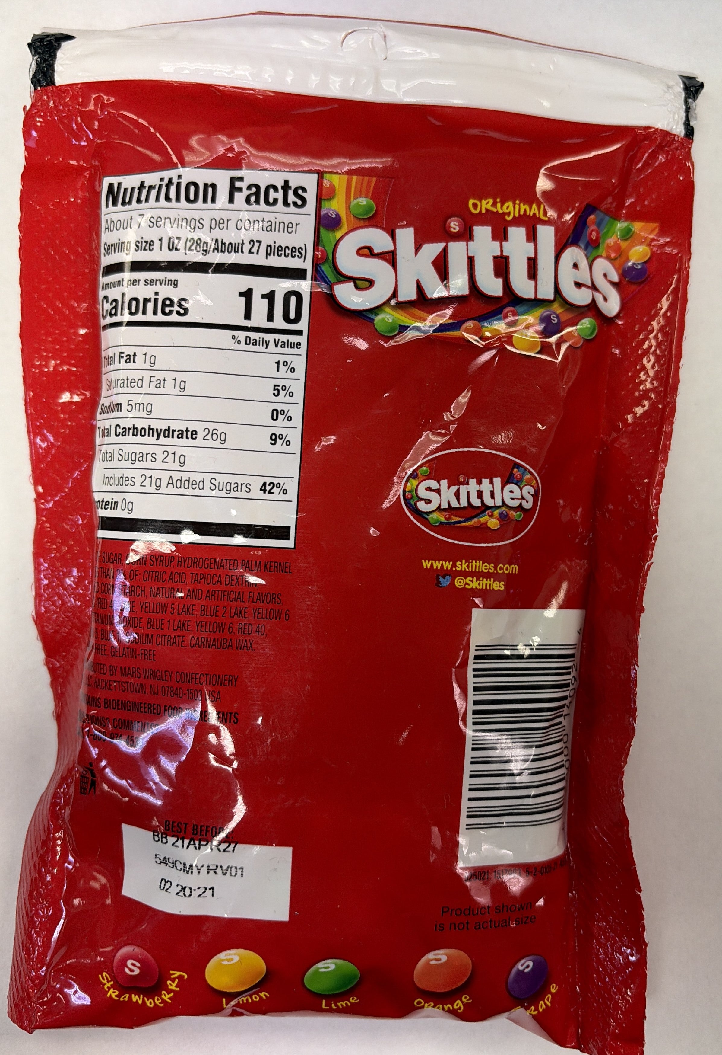 Skittles Original Rainbow Candy 7.2 oz Peg Bag
