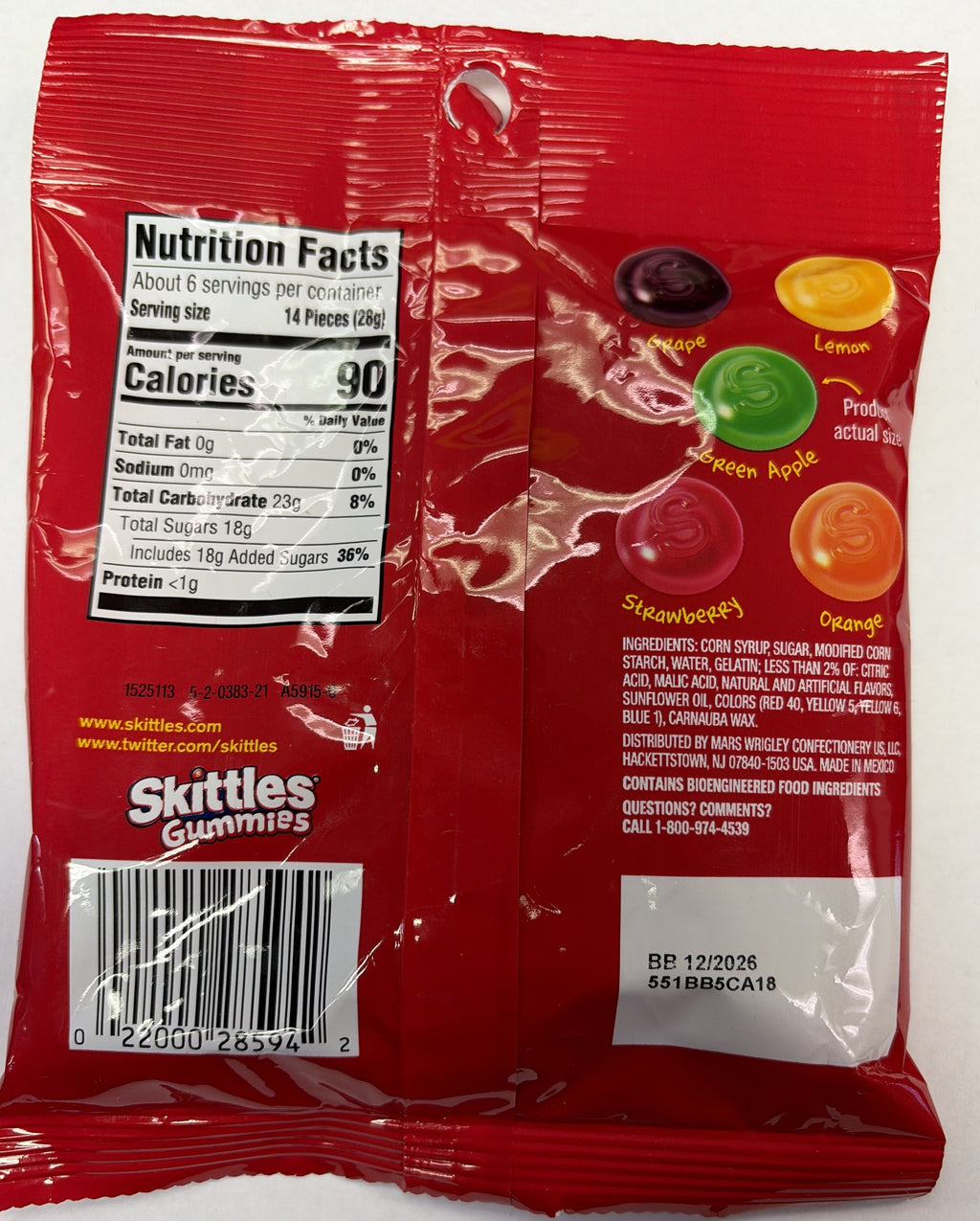 Skittles Original Gummies 5.8 oz Peg Bag