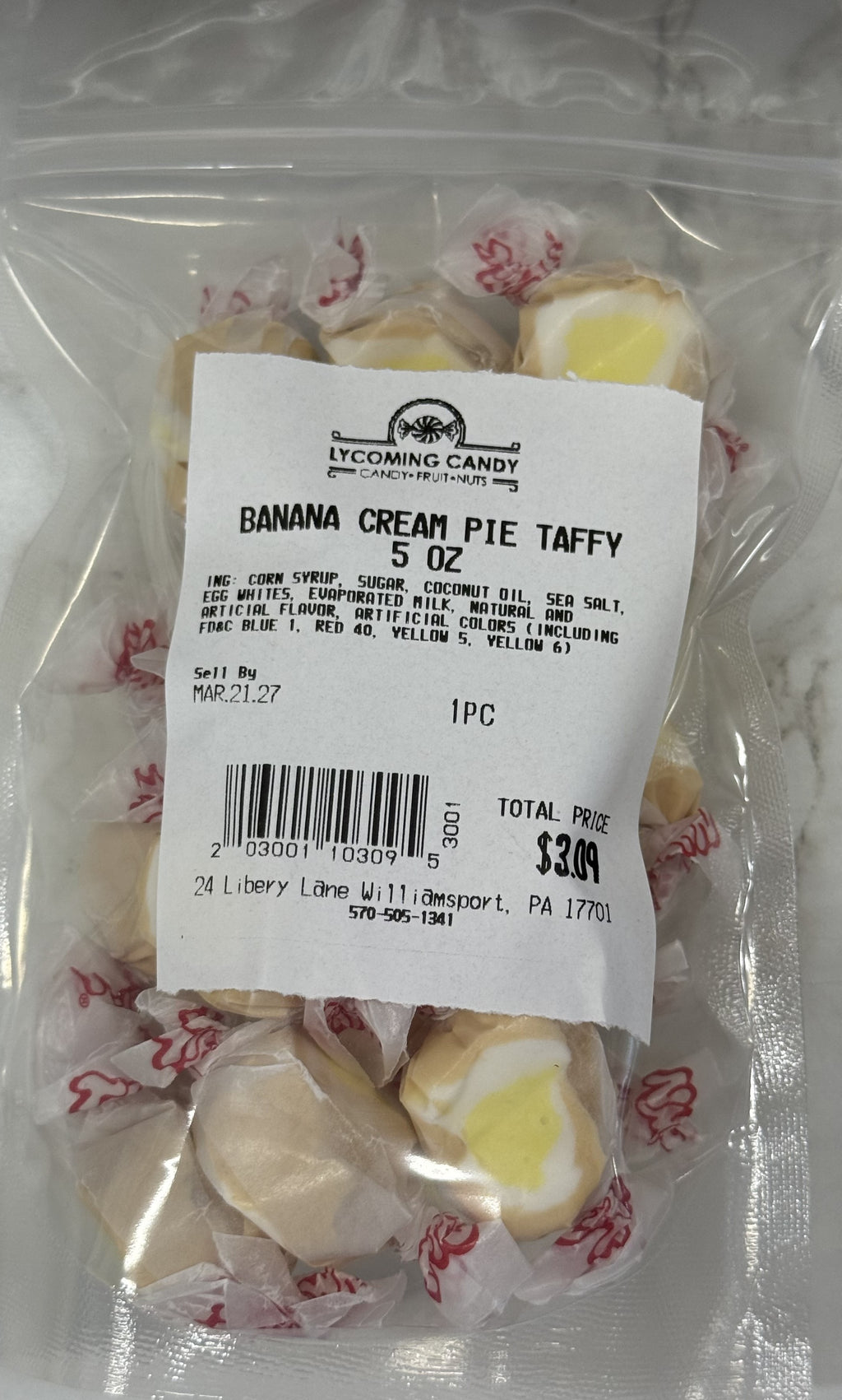 Banana Cream Pie Salt Water Taffy 5 oz Bag