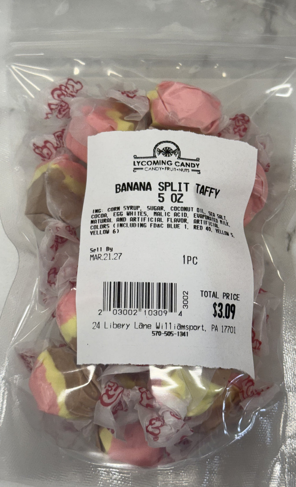 Banana Split Salt Water Taffy 5 oz Bag