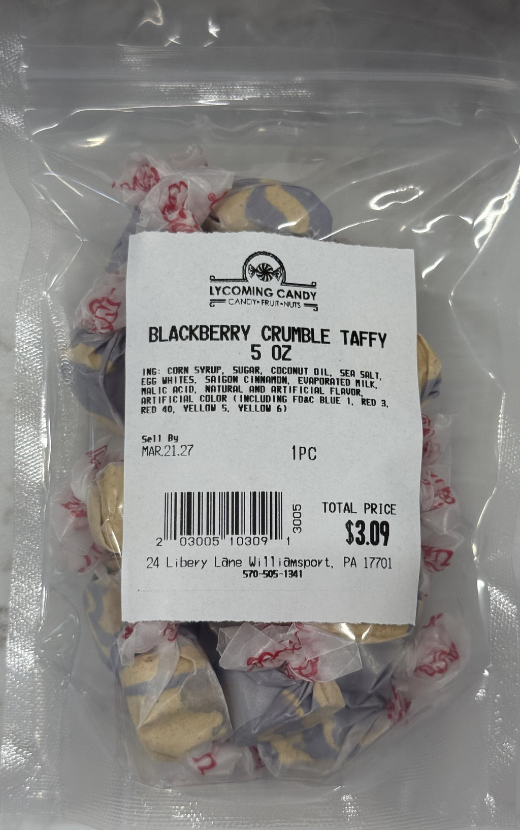 Blackberry Crumble Salt Water Taffy 5 oz Bag
