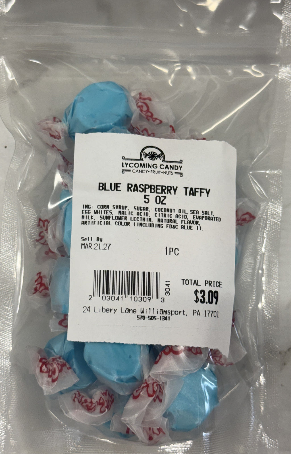 Blue Raspberry Salt Water Taffy 5 oz Bag