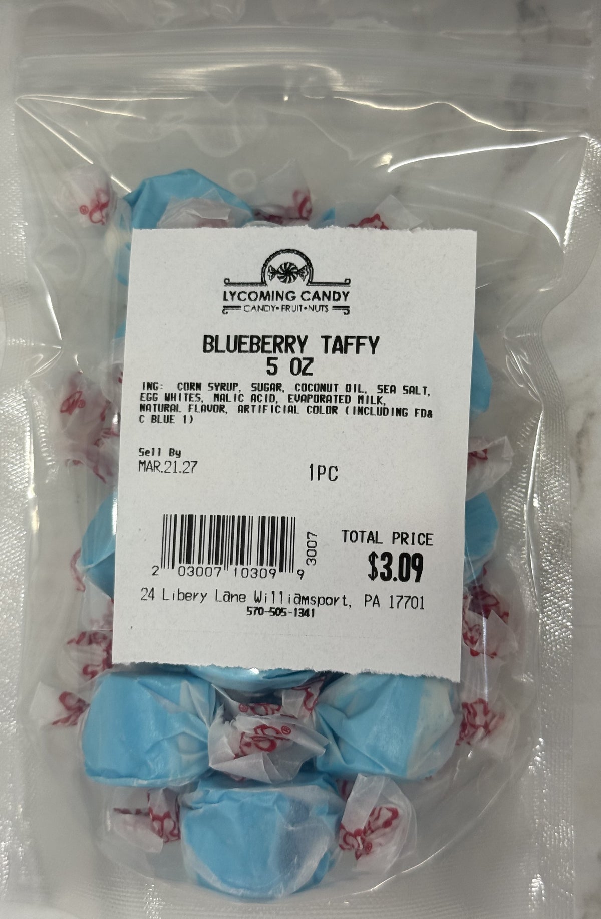 Blueberry Salt Water Taffy 5 oz Bag