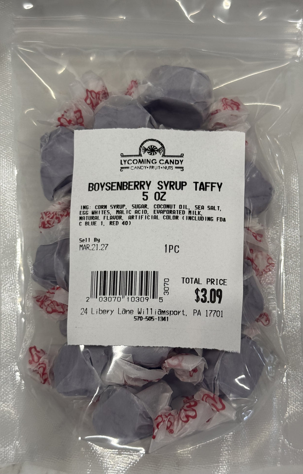 Boysenberry Syrup Salt Water Taffy 5 oz Bag
