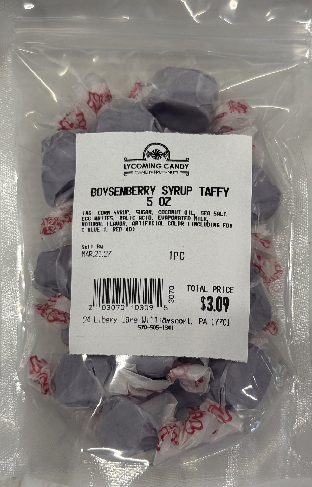 Boysenberry Syrup Salt Water Taffy 5 oz Bag