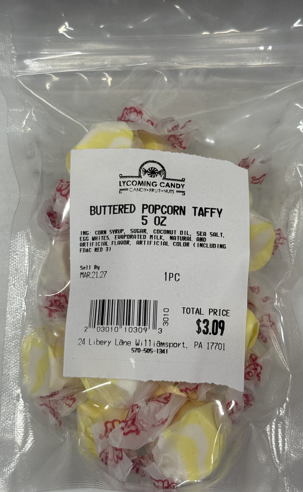 Buttered Popcorn Salt Water Taffy 5 oz Bag