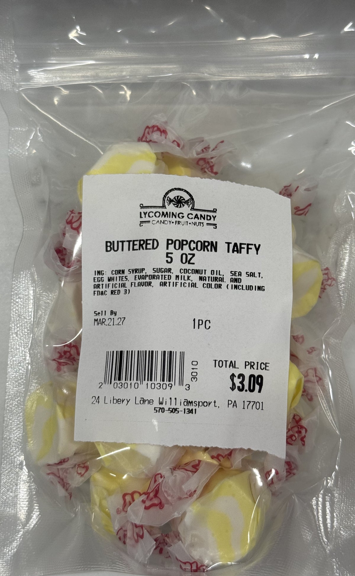 Buttered Popcorn Salt Water Taffy 5 oz Bag