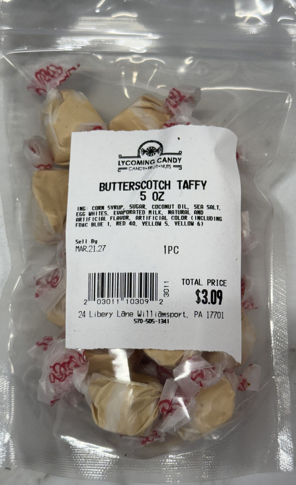 Butterscotch Salt Water Taffy 5 oz Bag