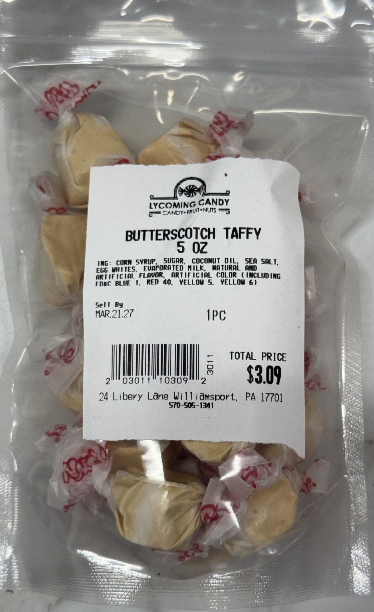 Butterscotch Salt Water Taffy 5 oz Bag
