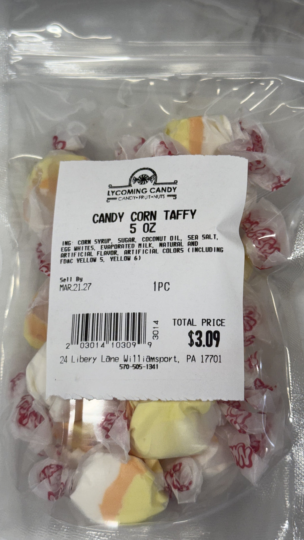 Candy Corn Salt Water Taffy 5 oz Bag