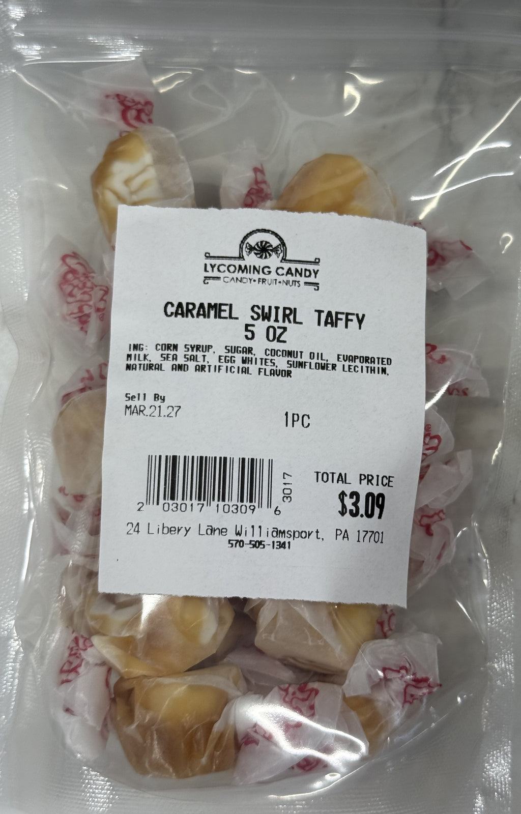 Caramel Swirls Salt Water Taffy 5 oz Bag
