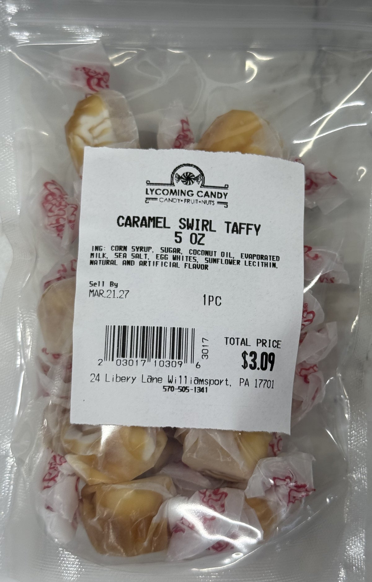 Caramel Swirls Salt Water Taffy 5 oz Bag