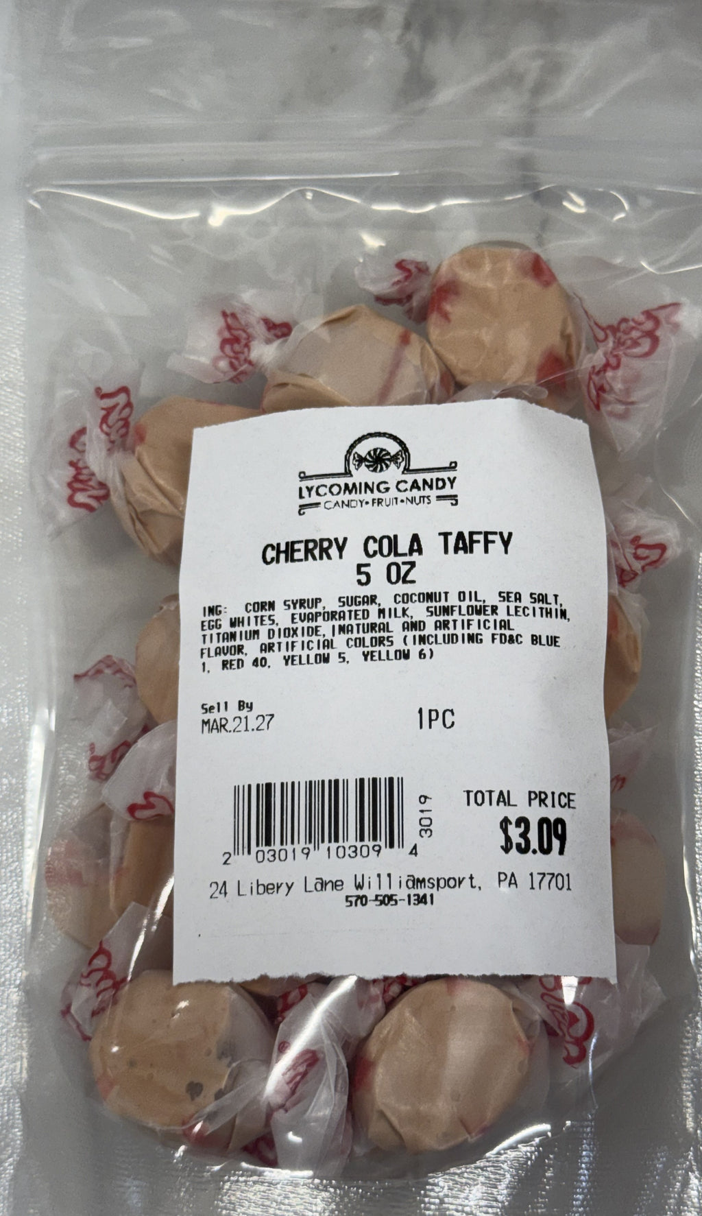 Cherry Cola Salt Water Taffy 5 oz Bag