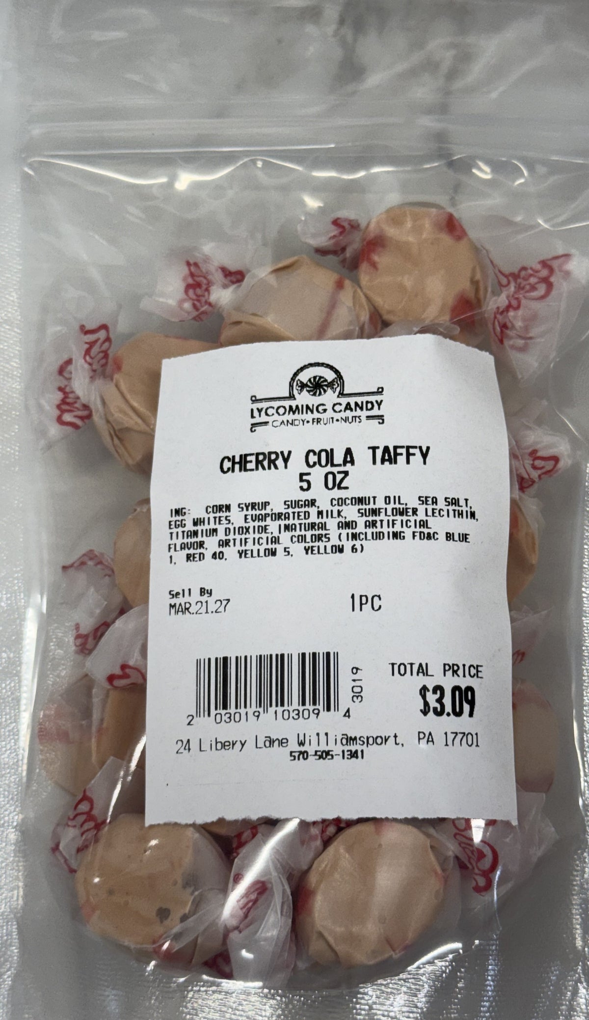Cherry Cola Salt Water Taffy 5 oz Bag