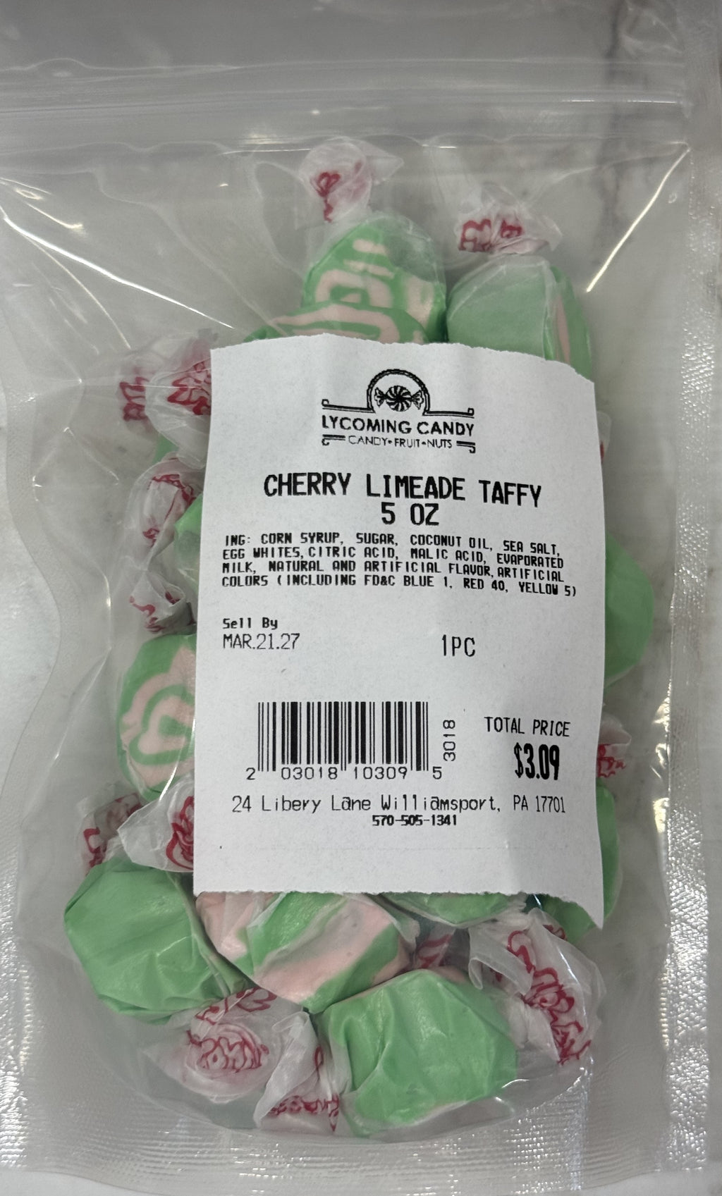 Cherry Limeade Salt Water Taffy 5 oz Bag