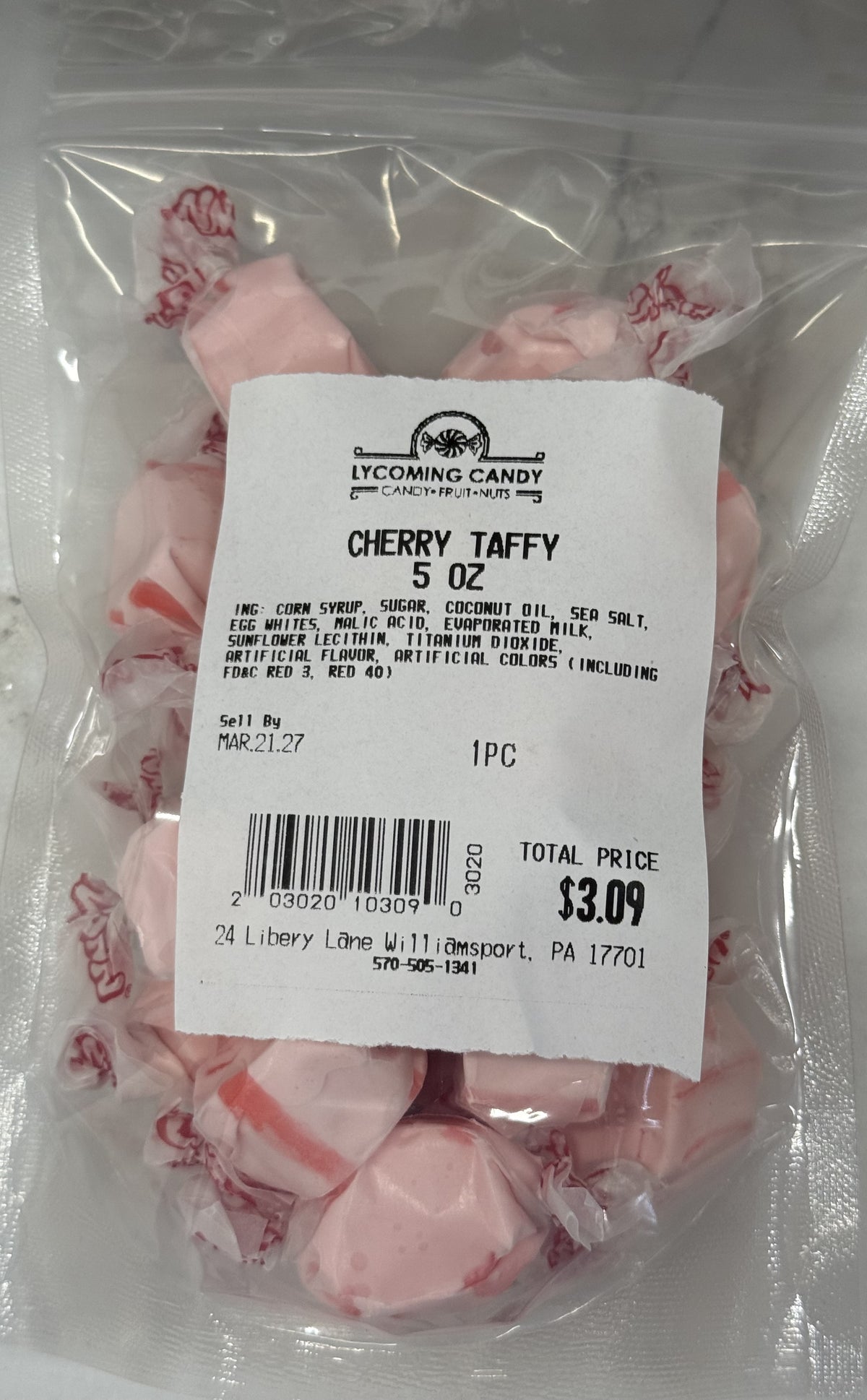 Cherry Salt Water Taffy 5 oz Bag