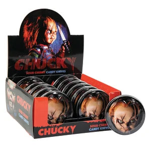Child's Play Chucky Sour Cherry Candy Knives 1.2 oz Tin