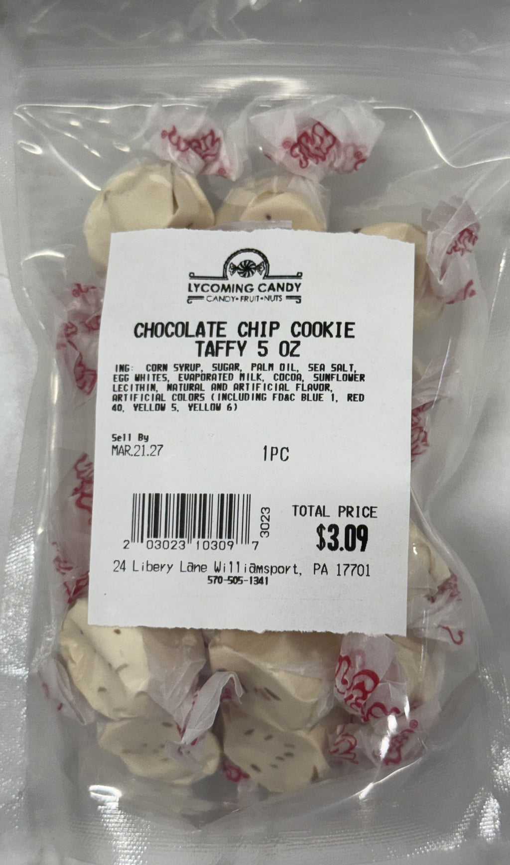 Chocolate Chip Cookie Salt Water Taffy 5 oz Bag