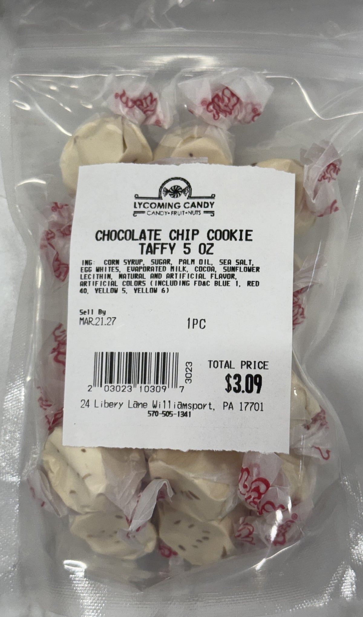 Chocolate Chip Cookie Salt Water Taffy 5 oz Bag