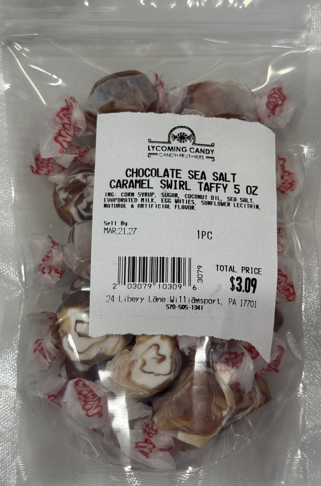 Chocolate Sea Salt Caramel Swirl Salt Water Taffy 5 oz Bag