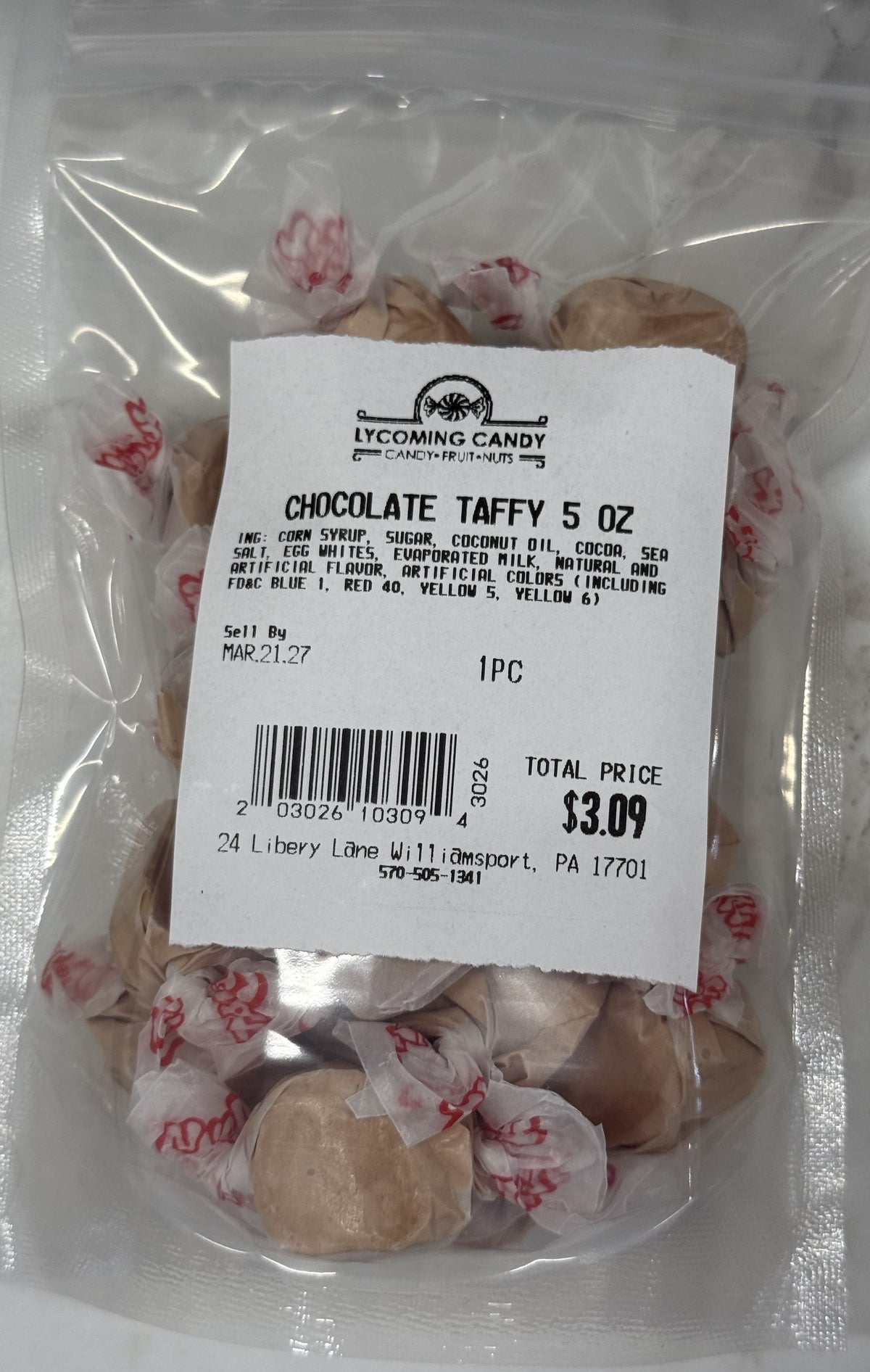 Chocolate Salt Water Taffy 5 oz Bag