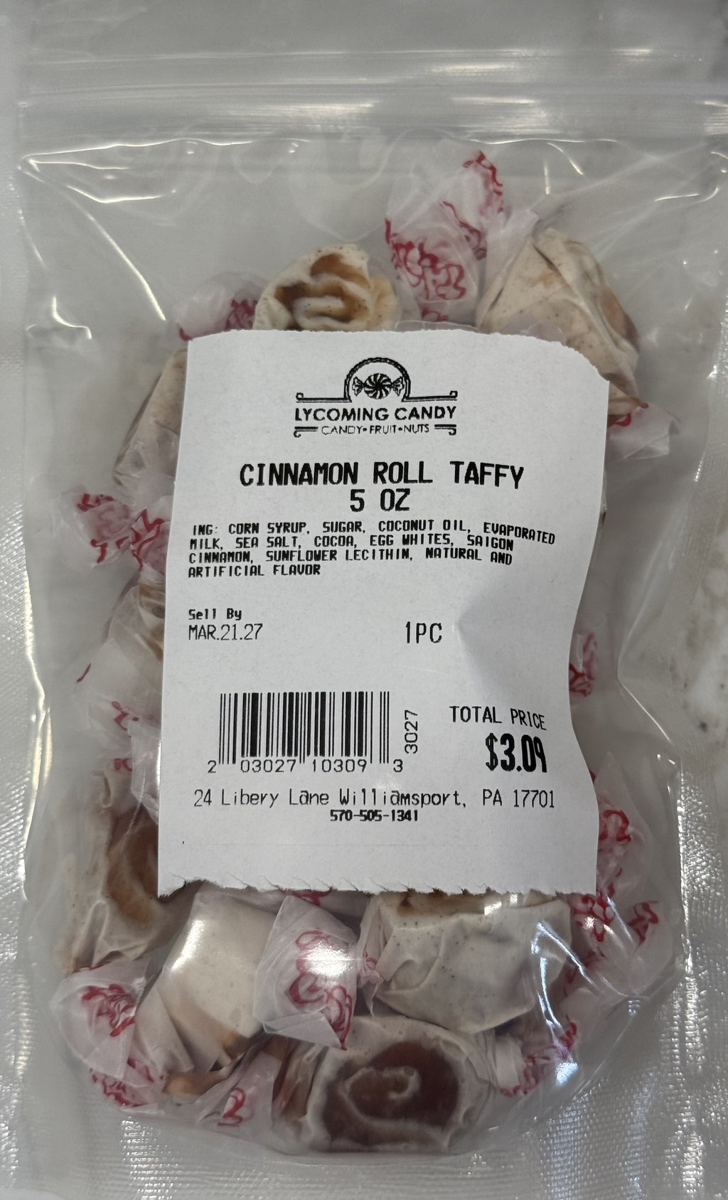Cinnamon Roll Salt Water Taffy 5 oz Bag
