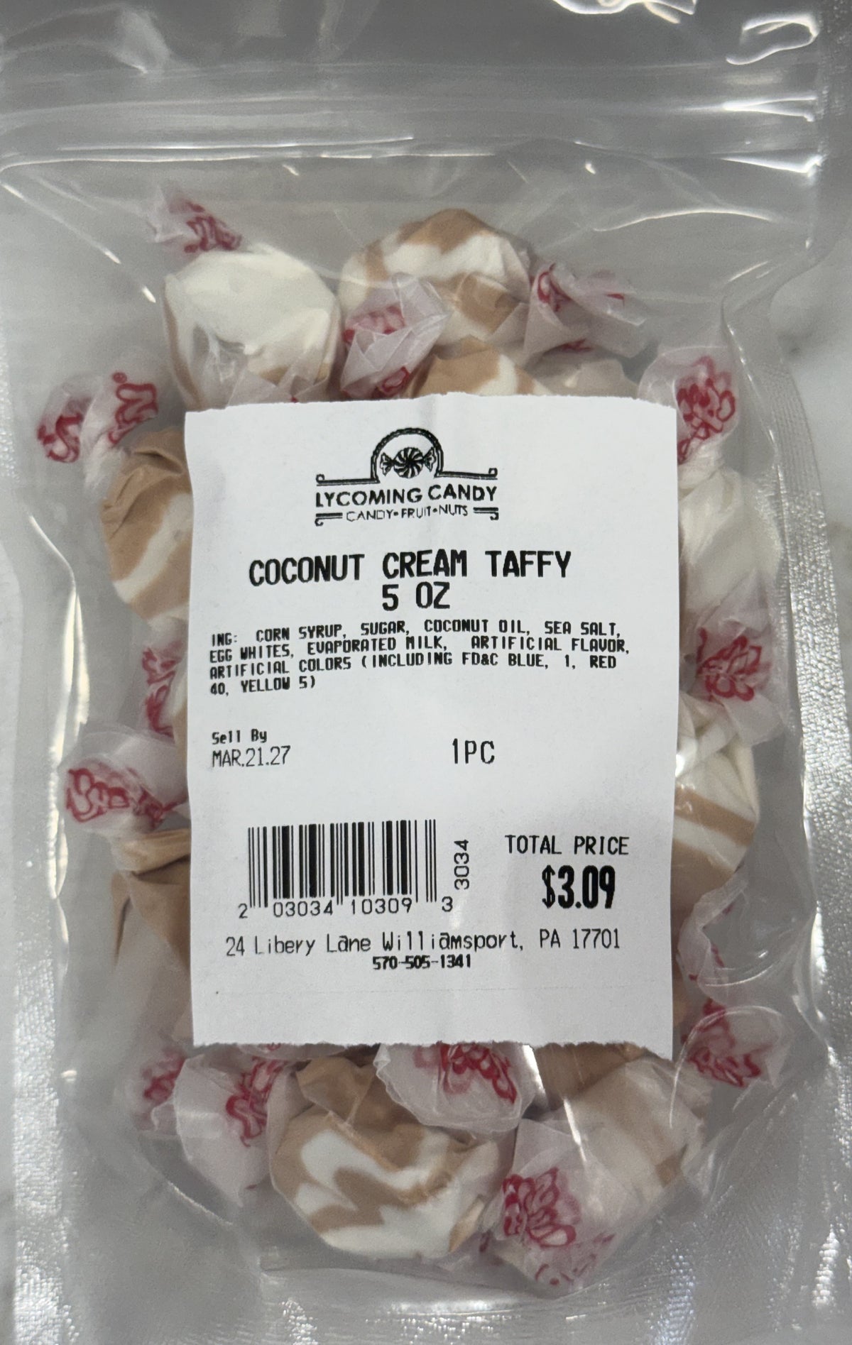 Coconut Cream Salt Water Taffy 5 oz Bag