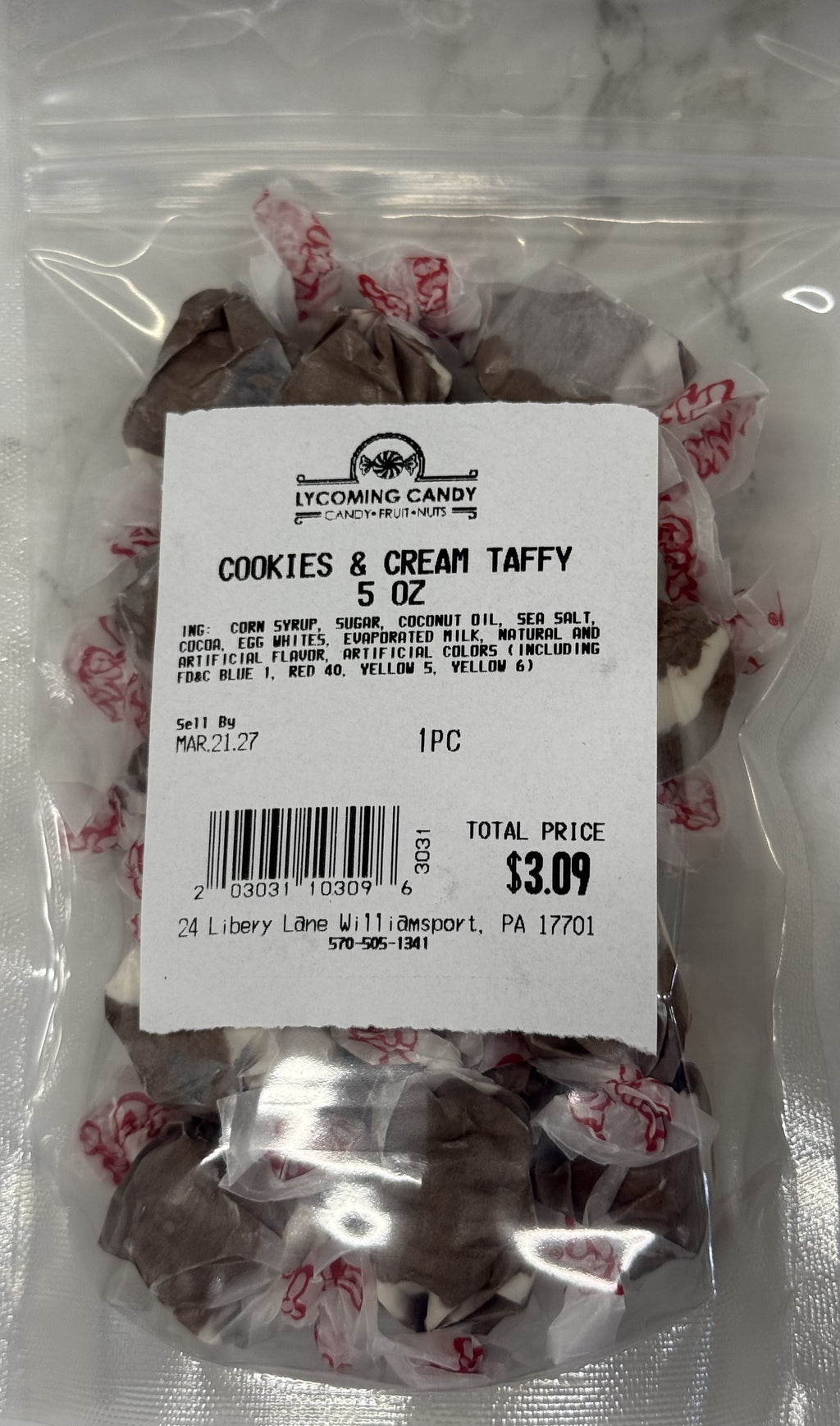 Cookies & Cream Salt Water Taffy 5 oz Bag