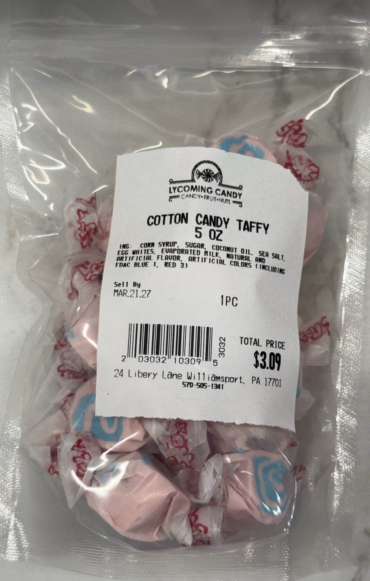 Cotton Candy Salt Water Taffy 5 oz Bag