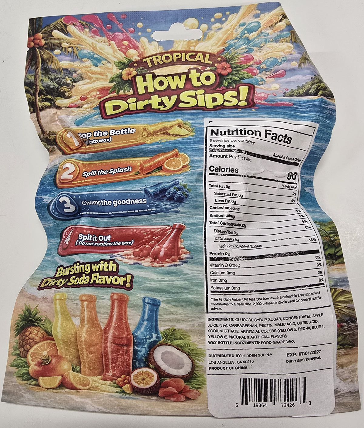 Dirty Sips Dirty Soda Mix Wax Candy 5 oz Peg Bag