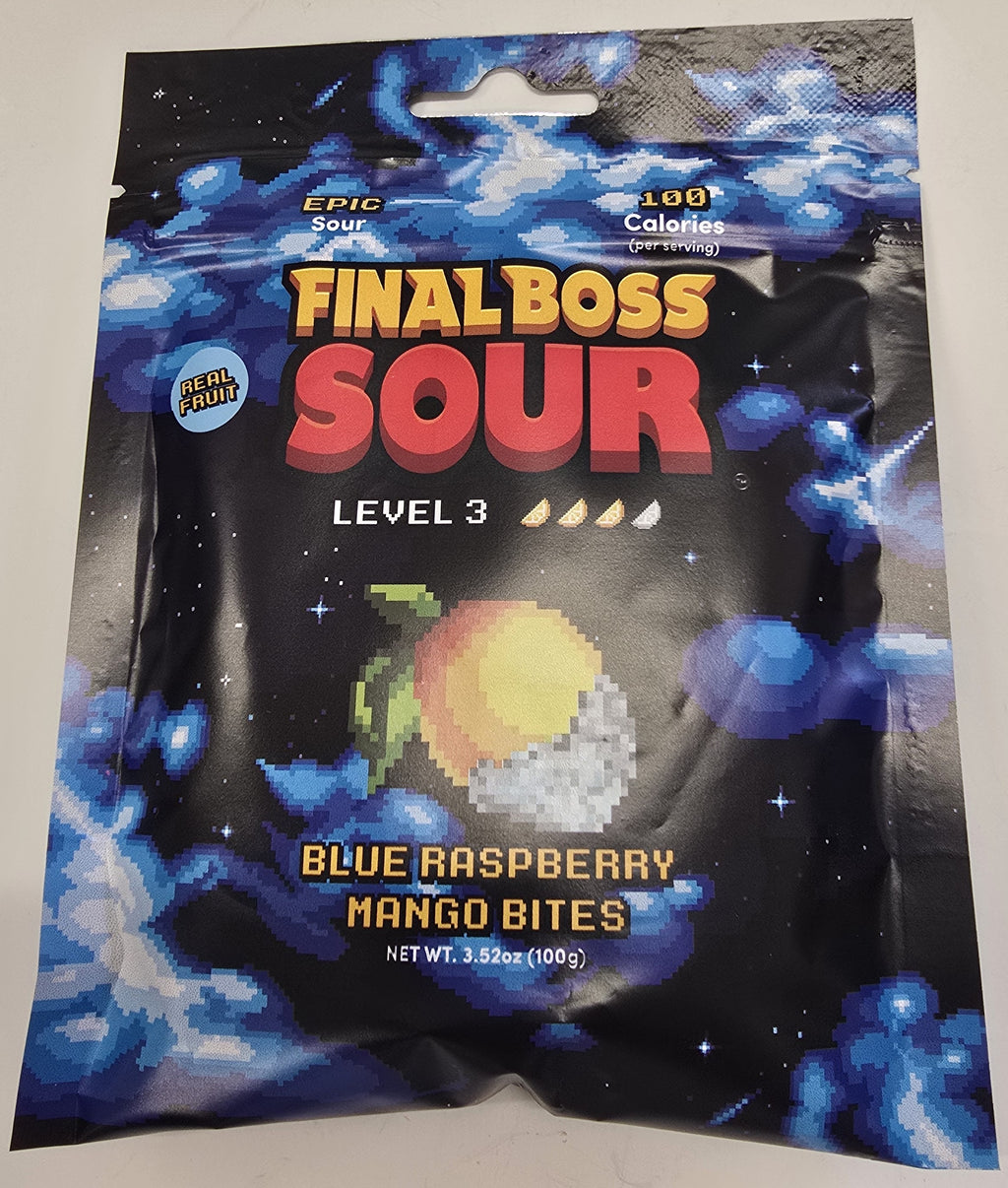 Final Boss Sour Level 3 Sour Blue Raspberry Mango Bites 3.5 oz Peg Bag