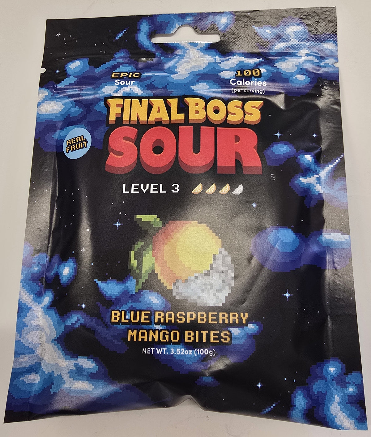 Final Boss Sour Level 3 Sour Blue Raspberry Mango Bites 3.5 oz Peg Bag