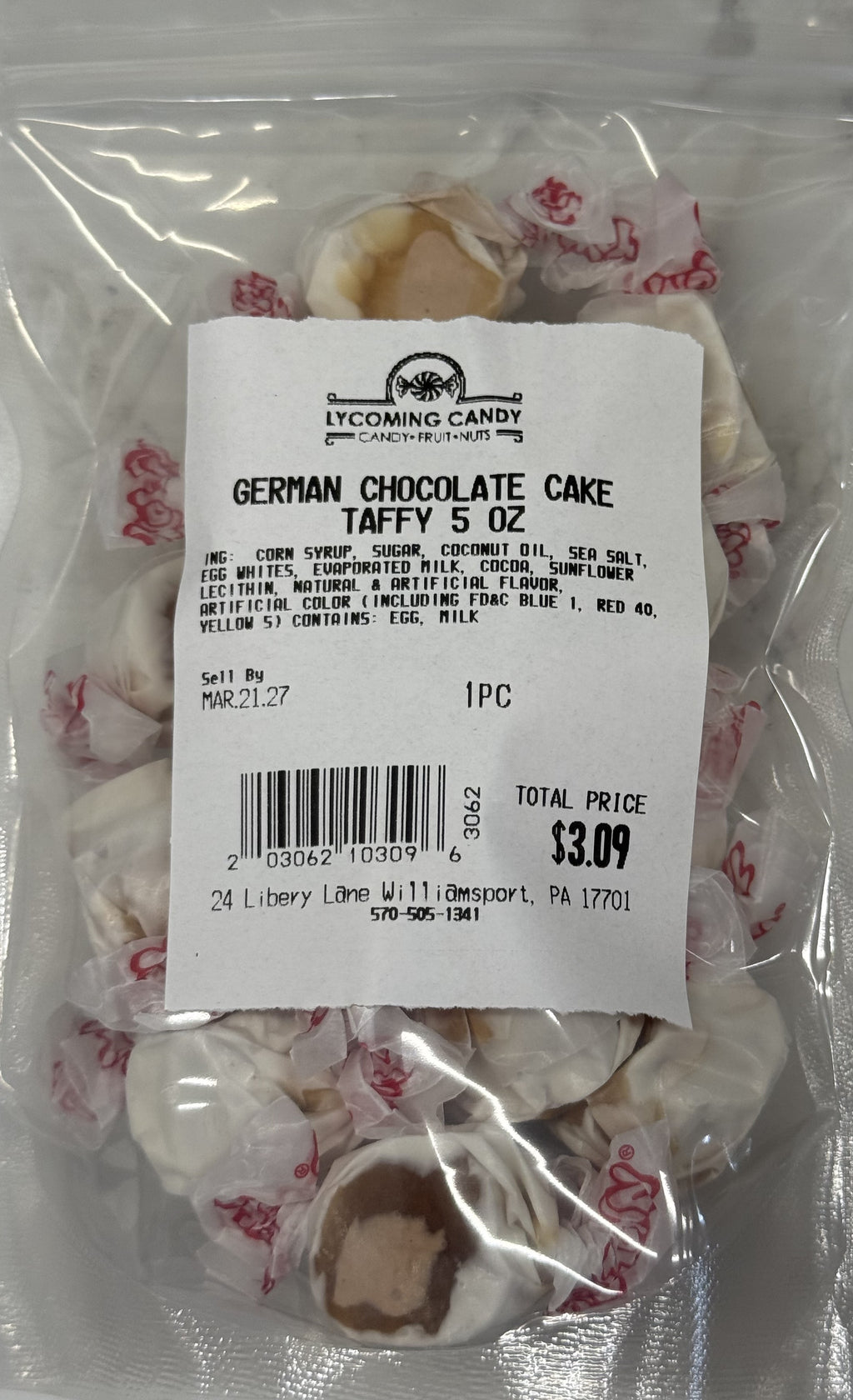 German Chocolate Cake Salt Water Taffy 5 oz Bag