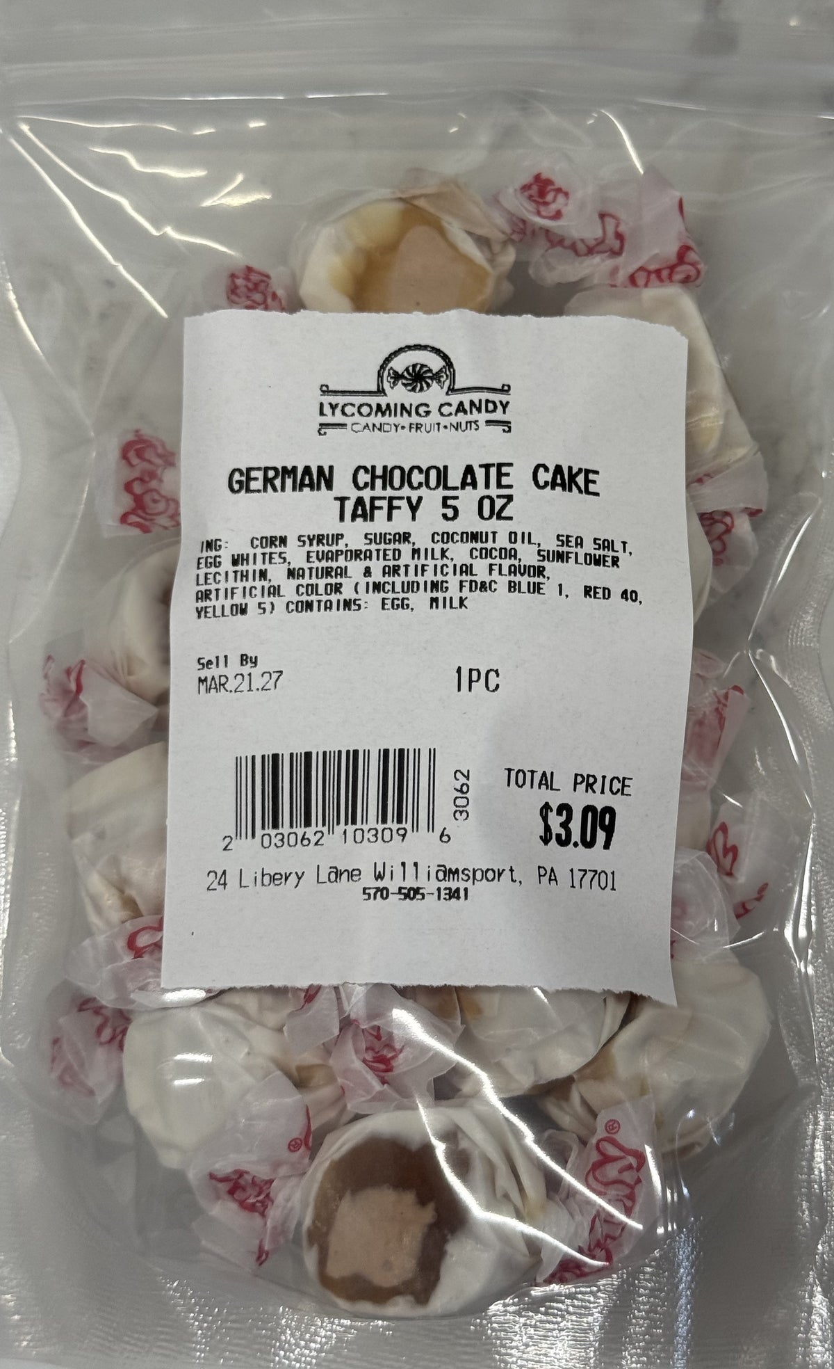 German Chocolate Cake Salt Water Taffy 5 oz Bag
