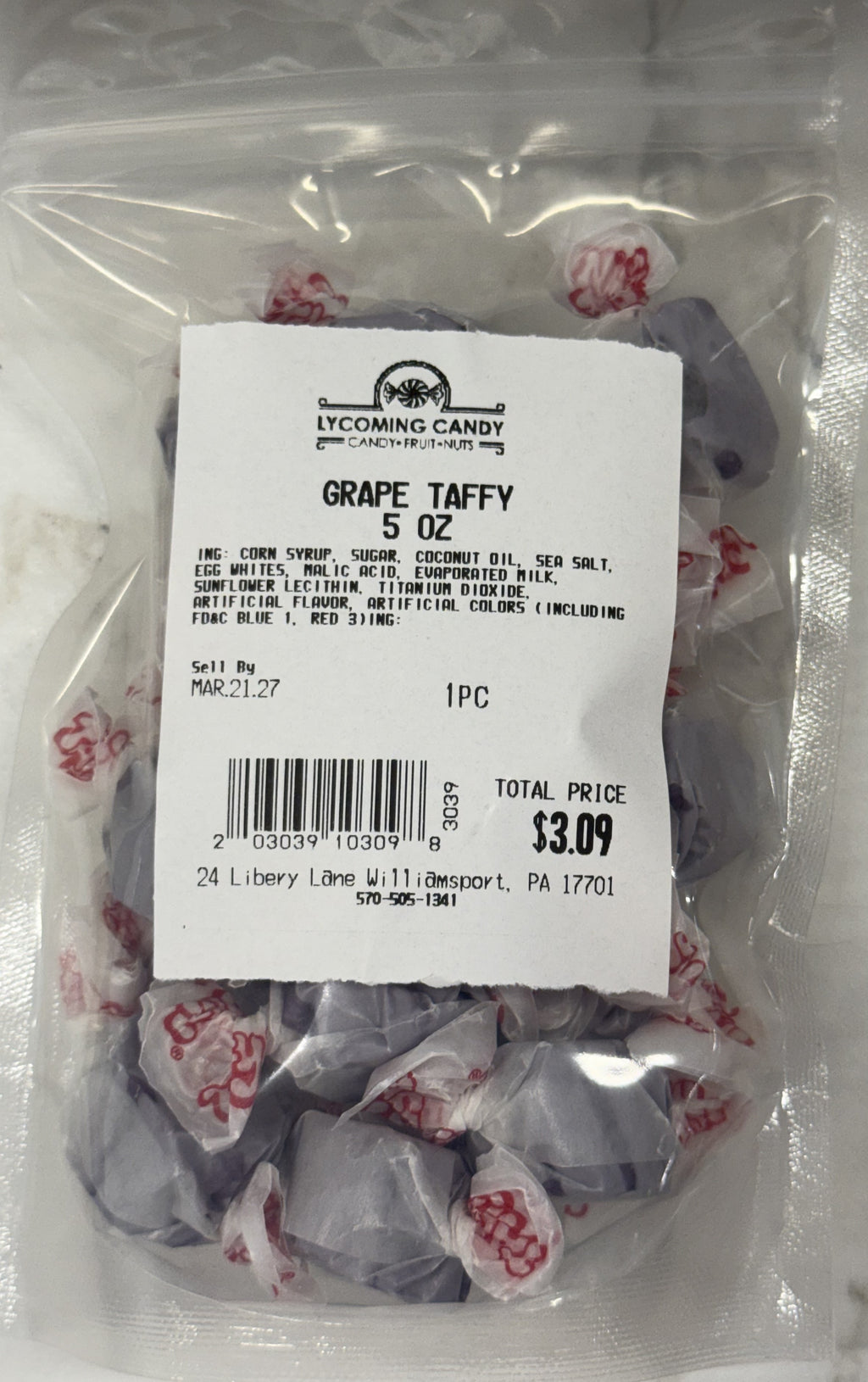 Grape Salt Water Taffy 5 oz Bag