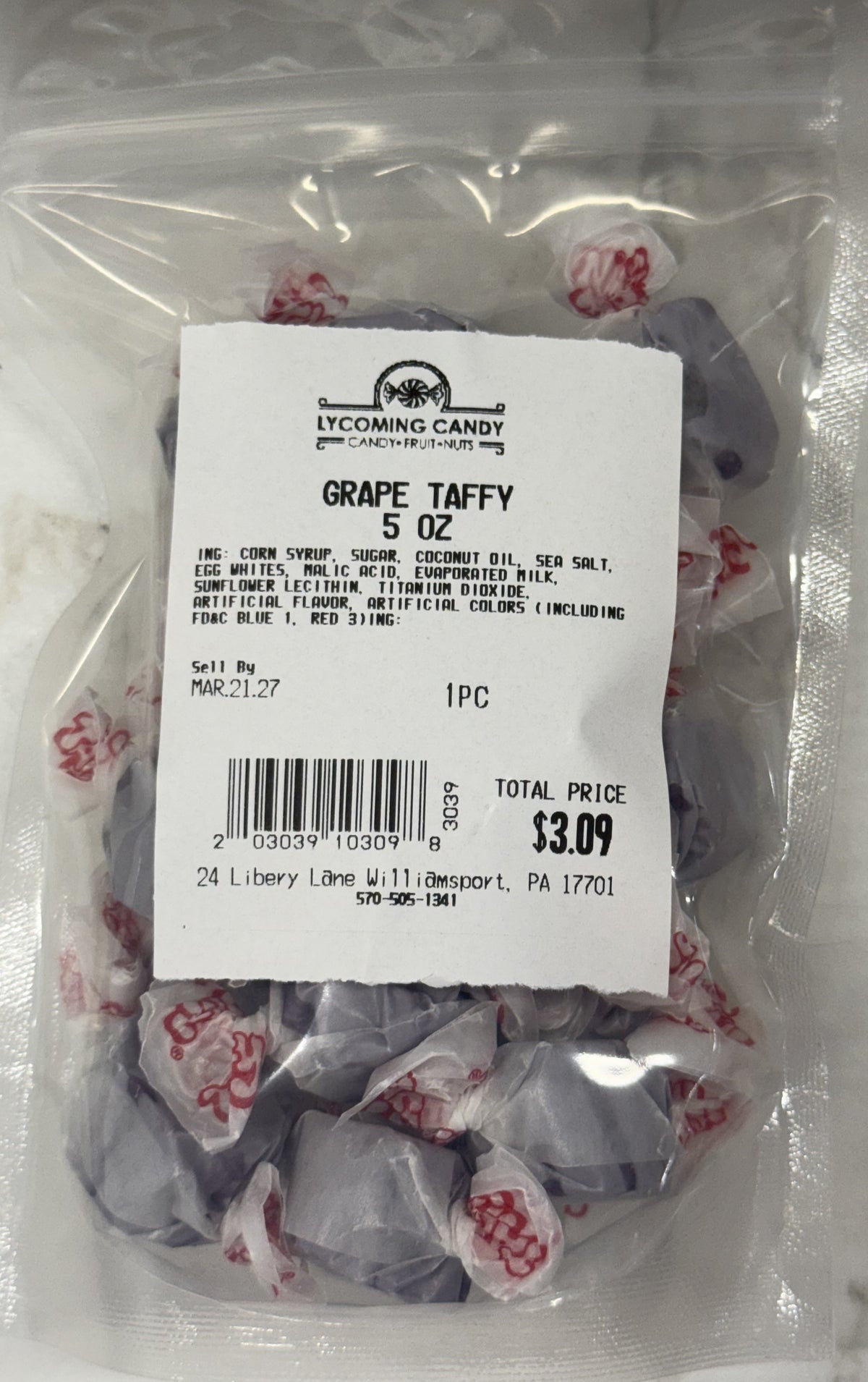 Grape Salt Water Taffy 5 oz Bag