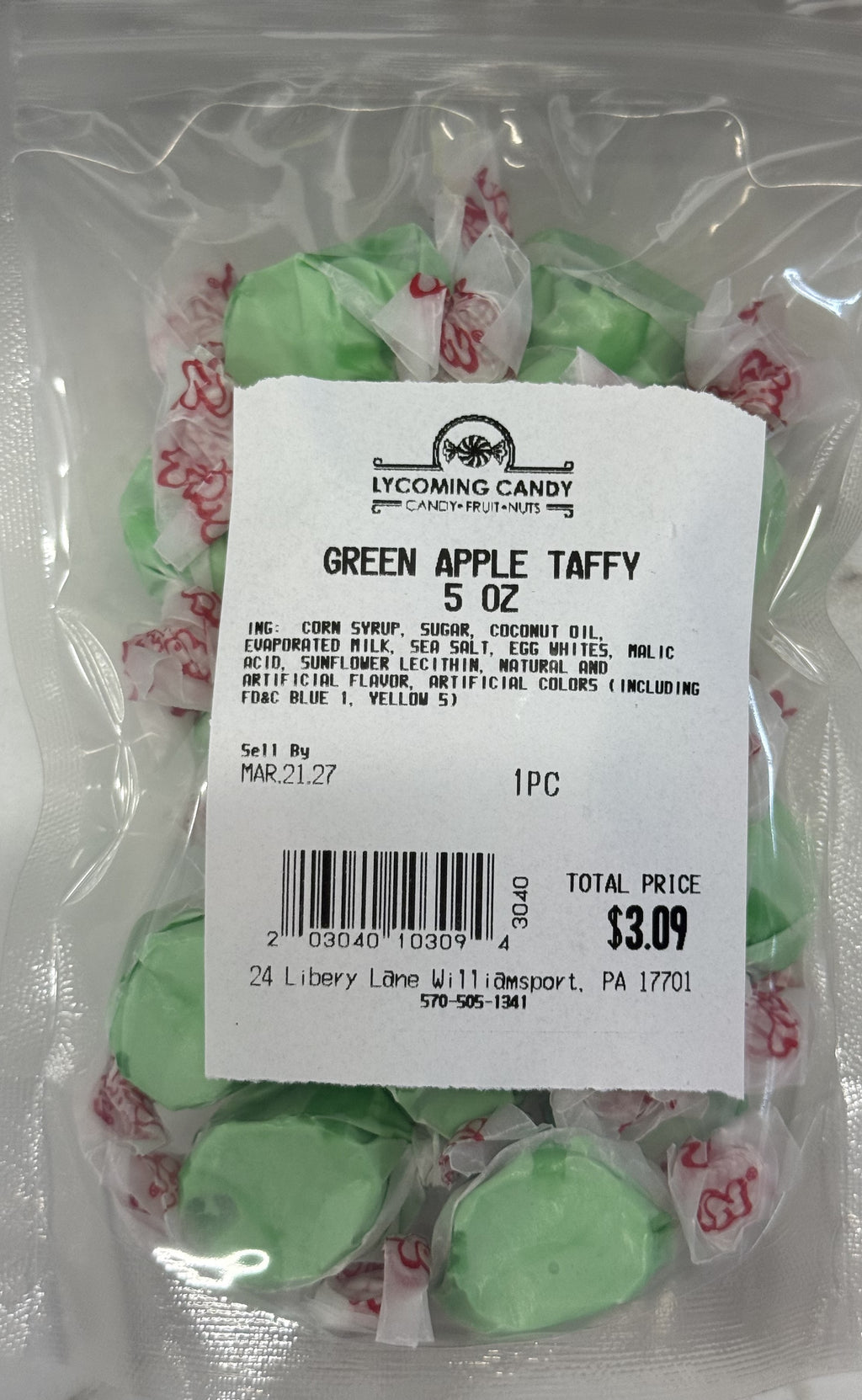 Green Apple Salt Water Taffy 5 oz Bag