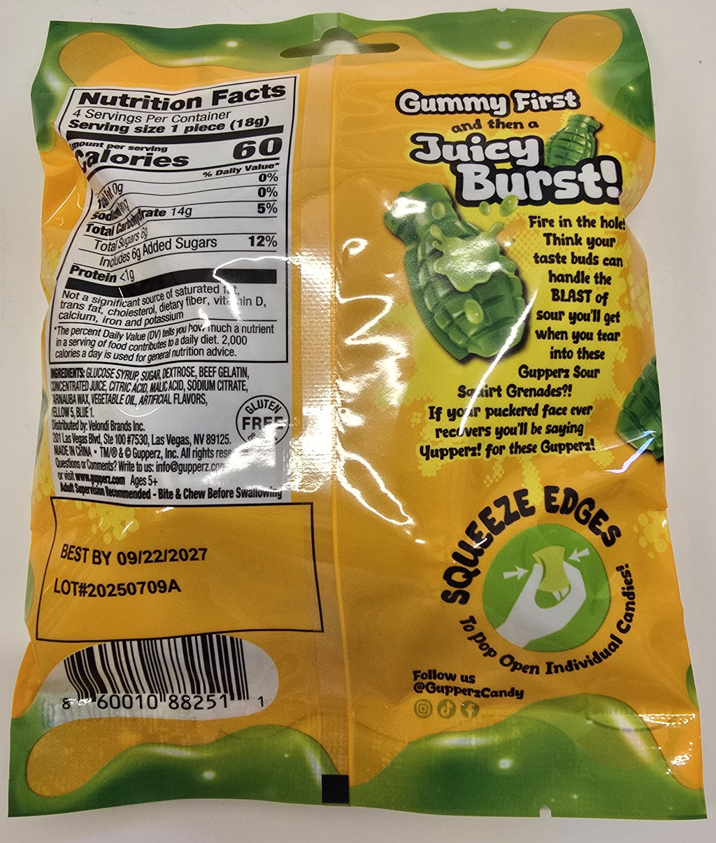 Gupperz Sour Squirt Grenades 2.54 oz Peg Bag