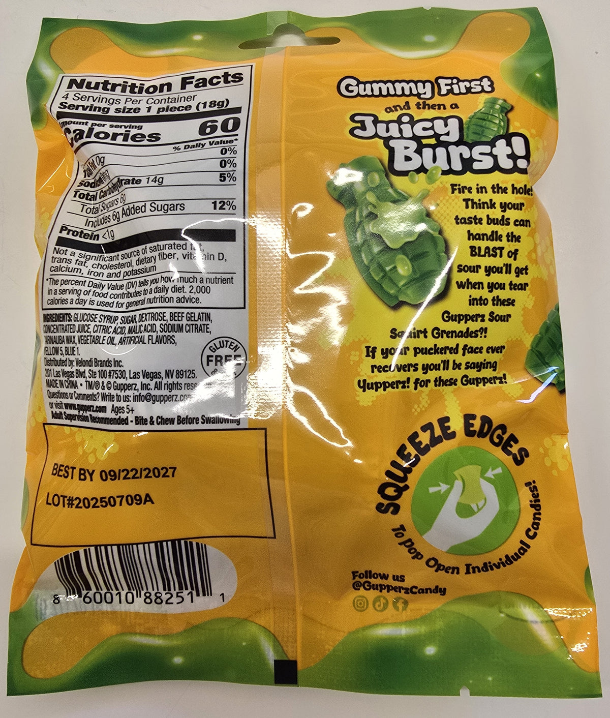 Gupperz Sour Squirt Grenades 2.54 oz Peg Bag