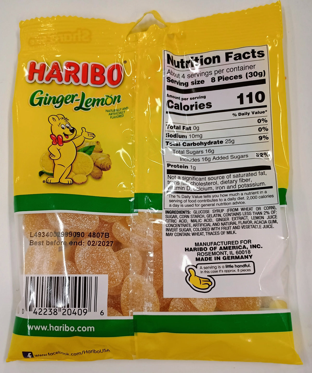 Haribo Ginger Lemon 4 oz Peg Bag