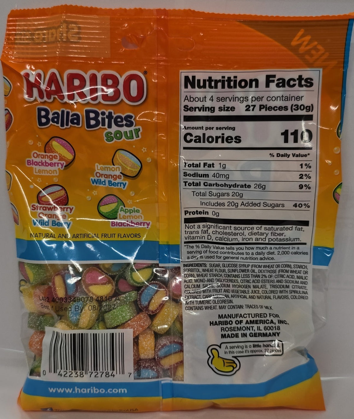 Haribo Sour Balla Bites 4.5 oz Peg Bag