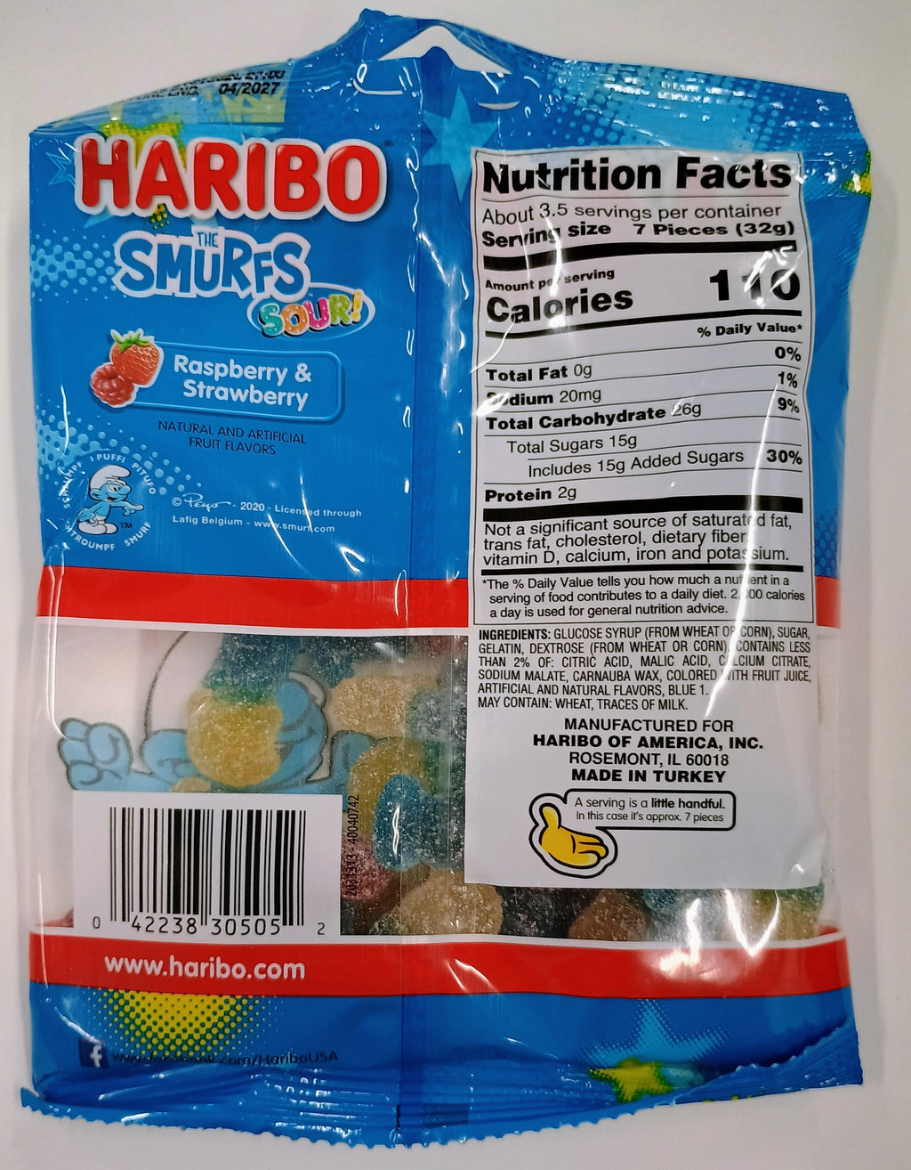 Haribo Sour Smurfs 4 oz Peg Bag