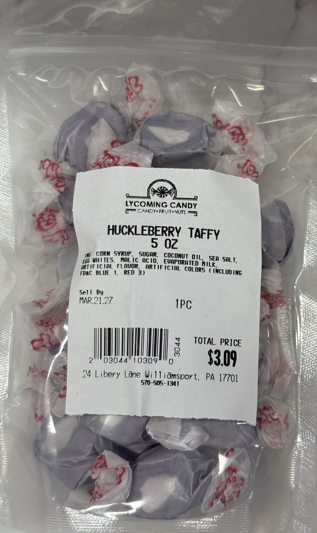 Huckleberry Salt Water Taffy 5 oz Bag