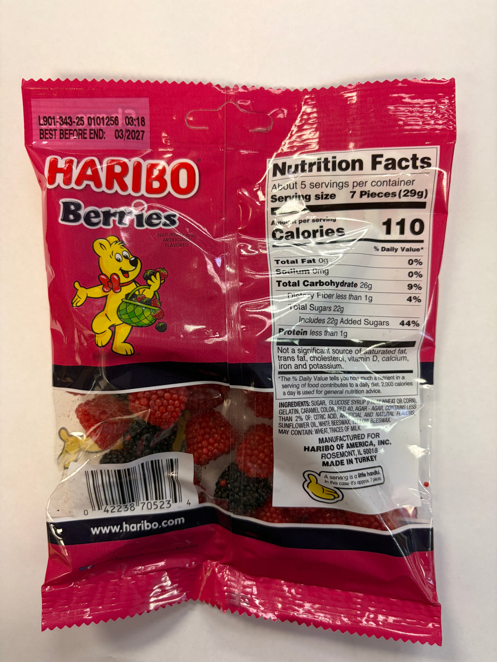 Haribo Berries 5 oz Peg Bag Gummi Candy