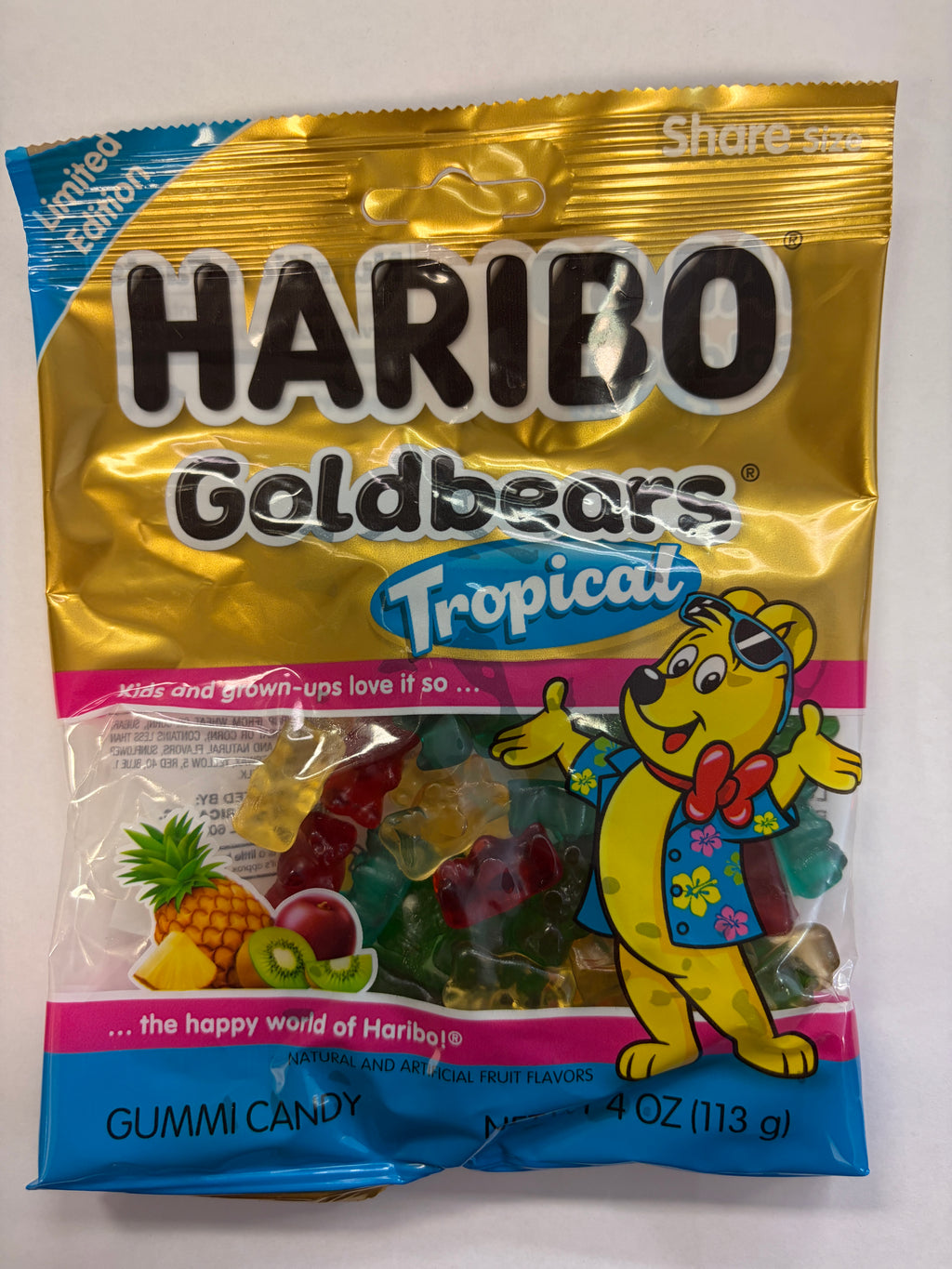 Haribo Tropical Gummy Bears 4 oz Peg Bag Gummi Candy