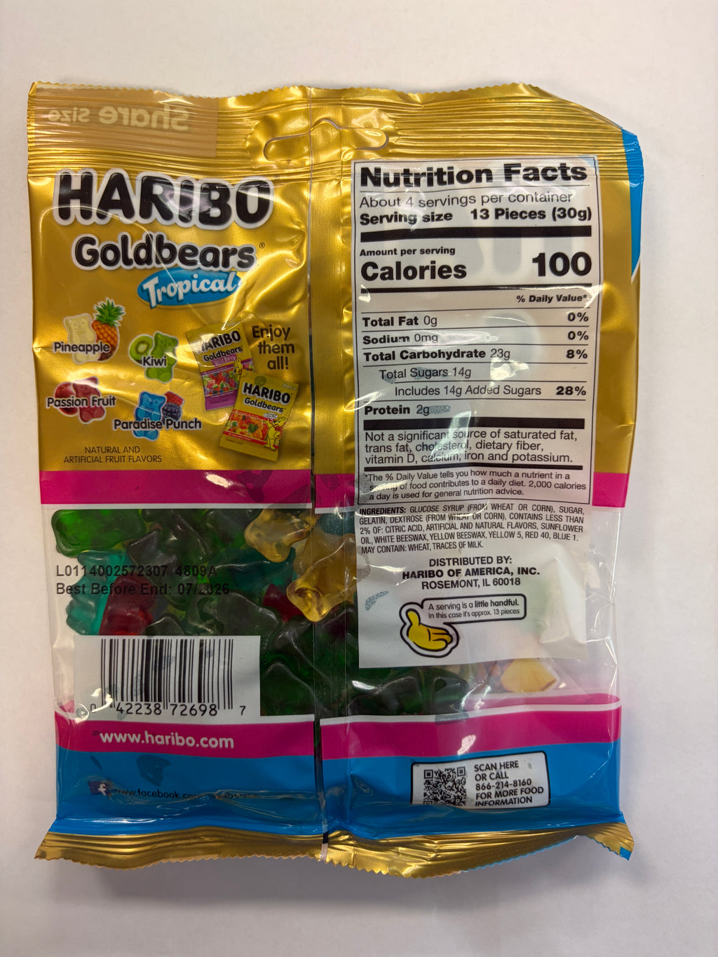 Haribo Tropical Gummy Bears 4 oz Peg Bag Gummi Candy