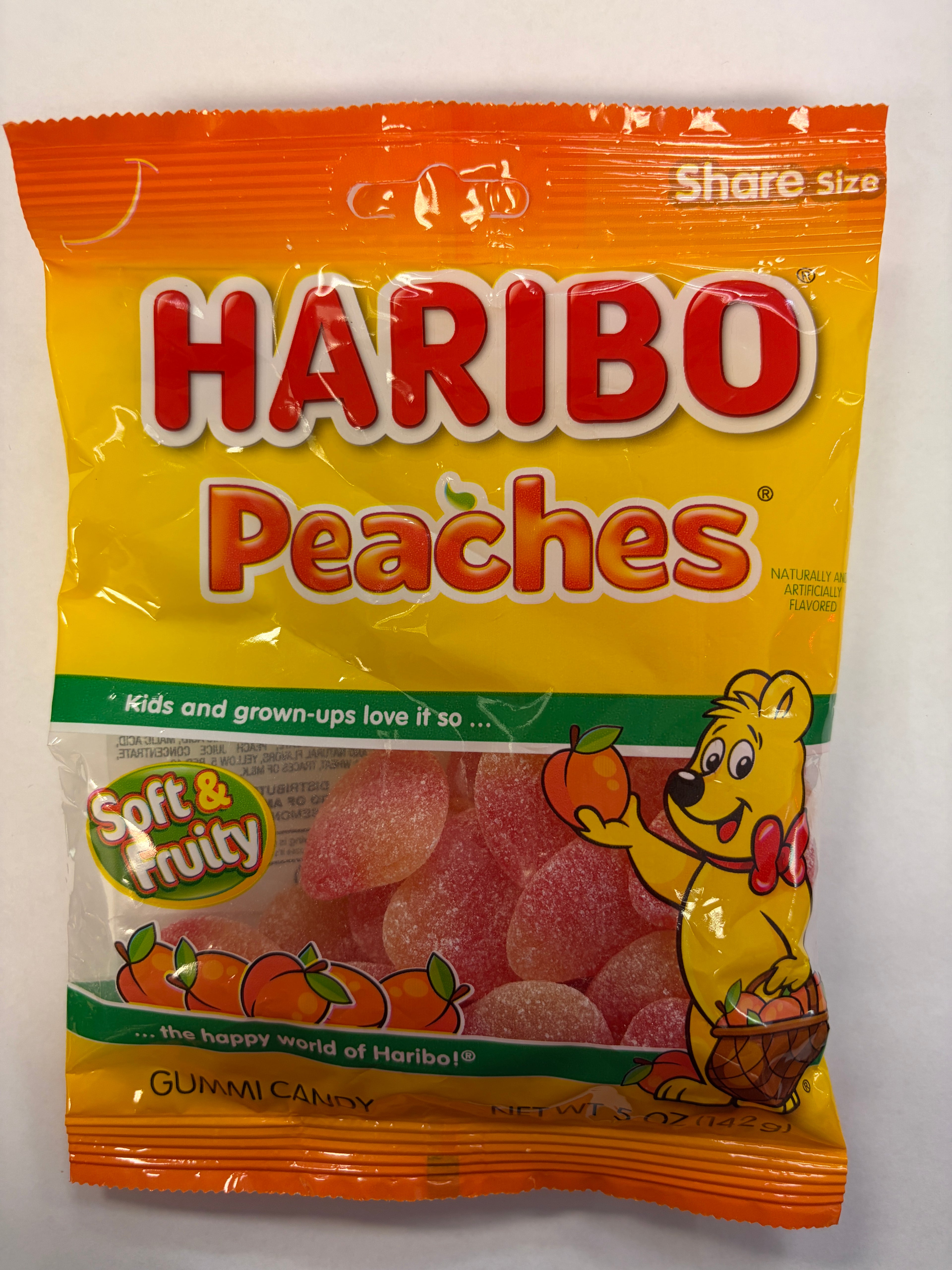 Haribo Gummy Peaches 5 oz Peg Bag Gummi Candy