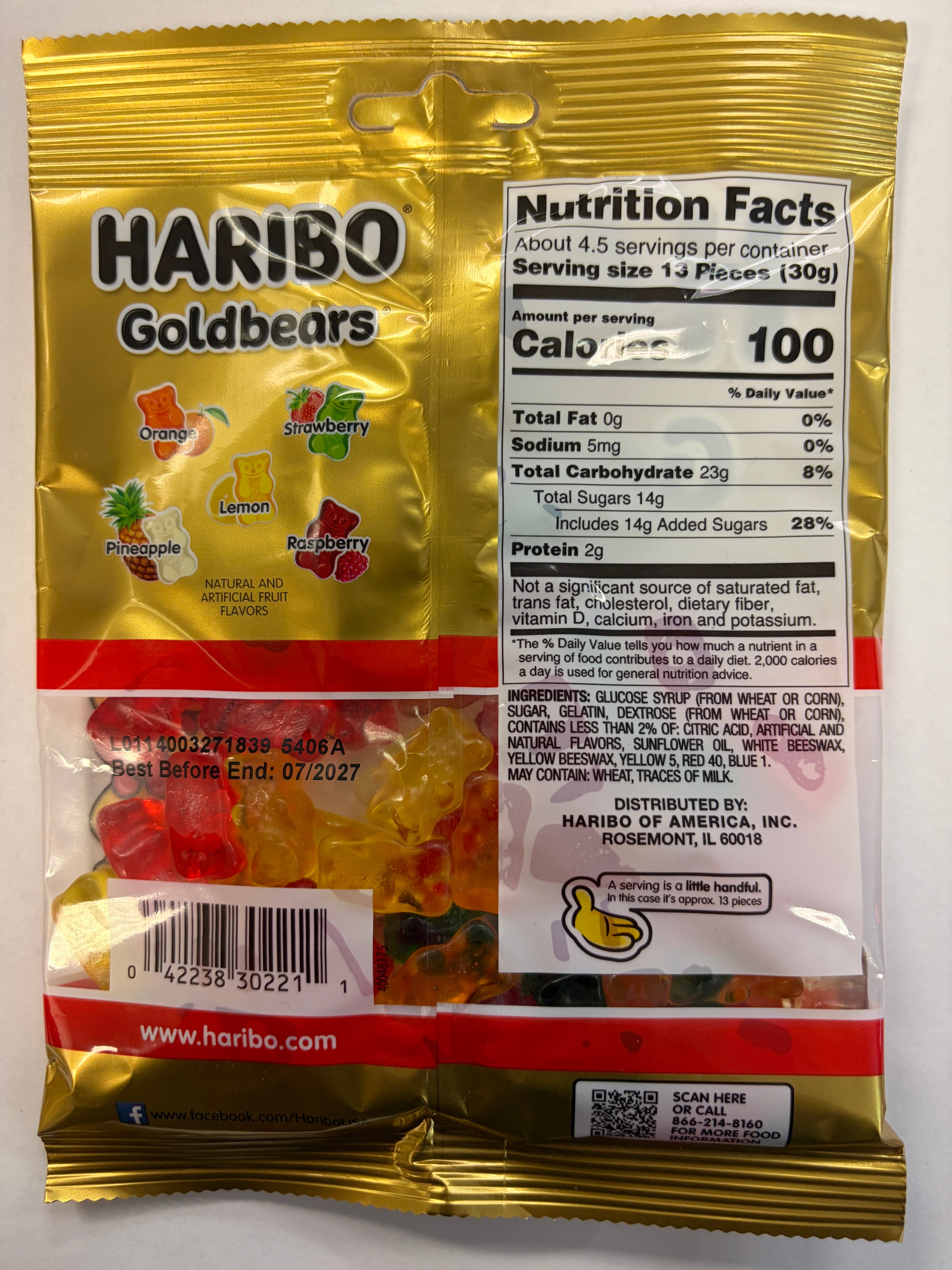 Haribo Gummy Gold Bears 5 oz Peg Bag Gummi Candy