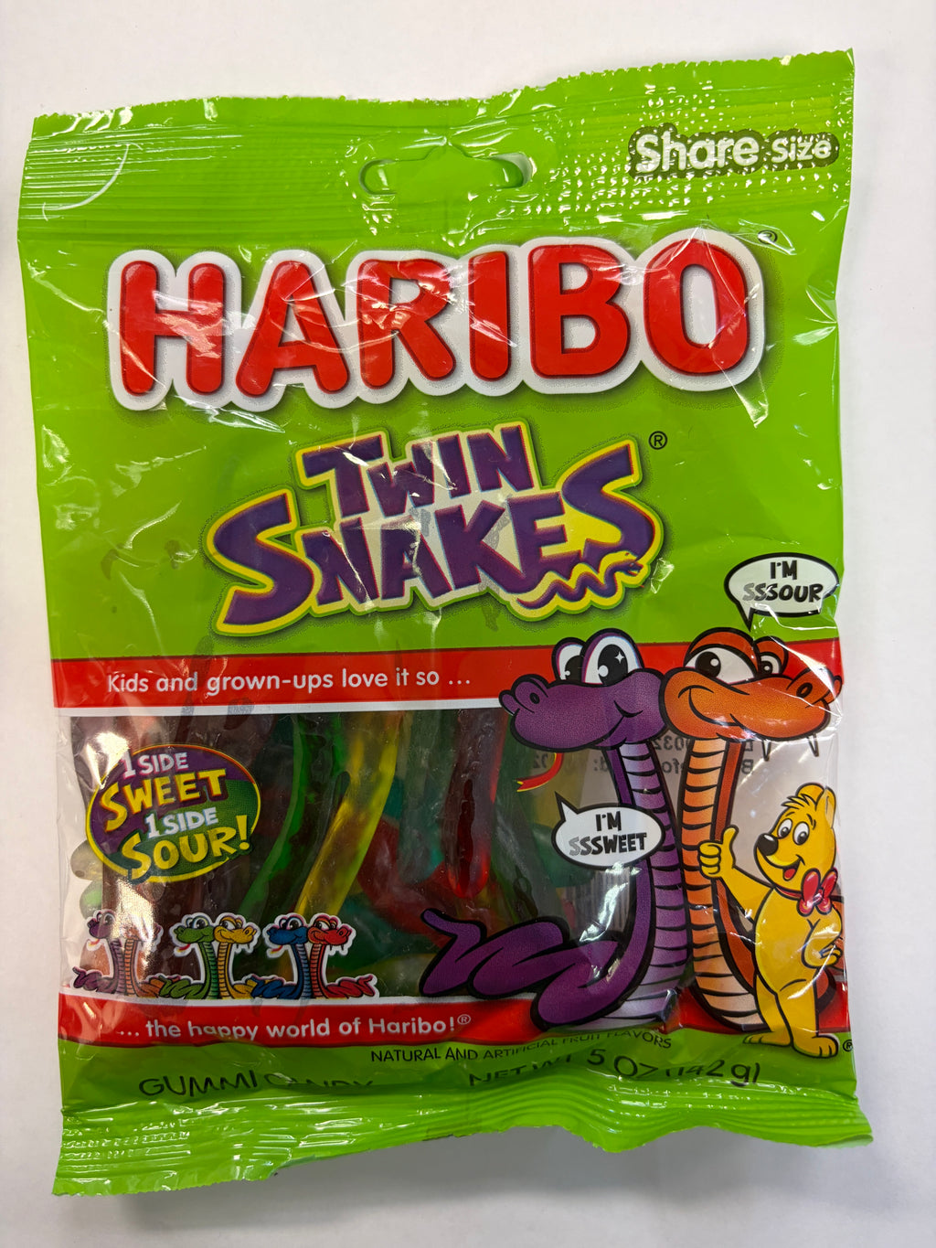 Haribo Gummy Twin Snakes 5 oz Peg Bag Gummi Candy