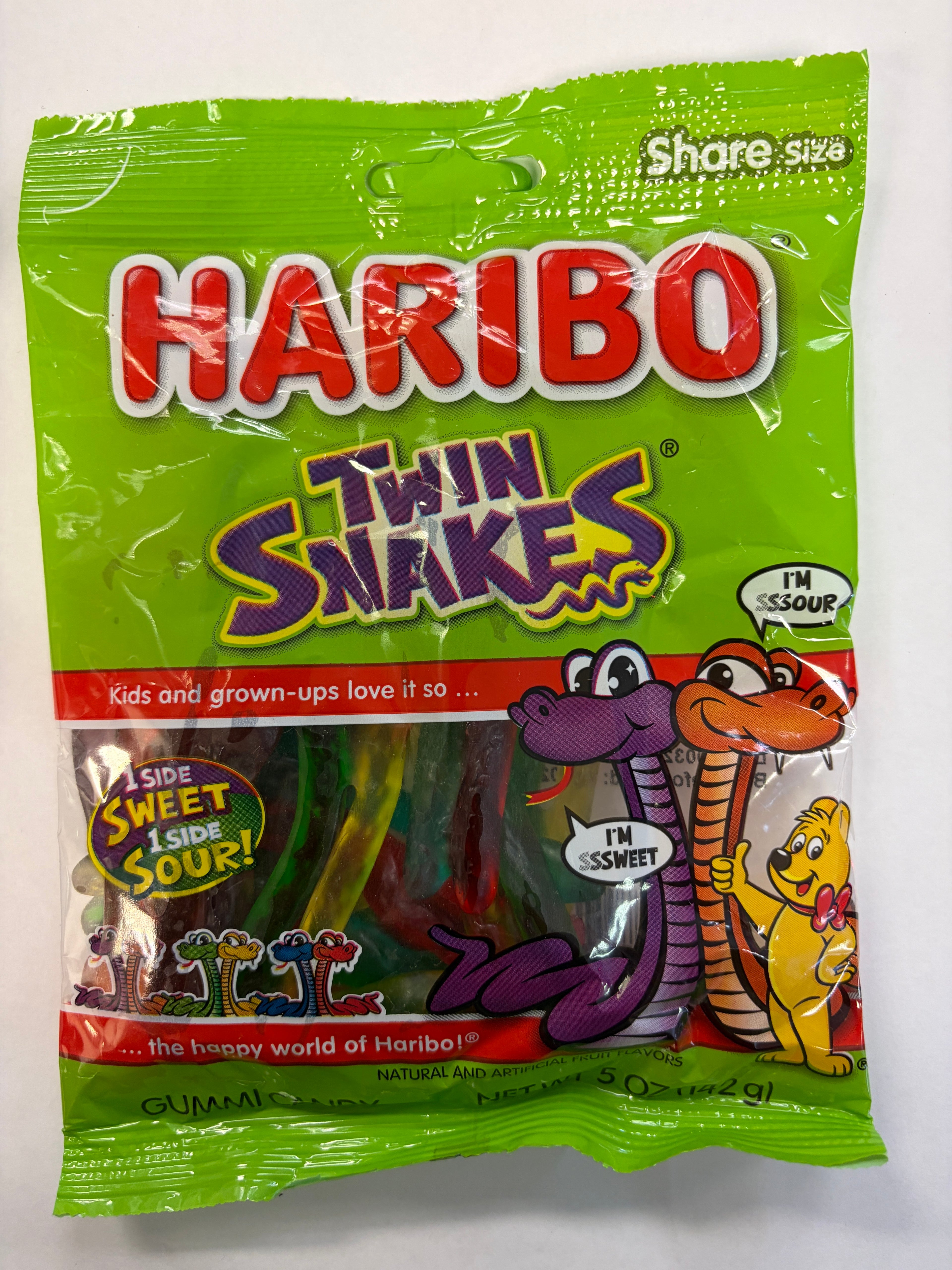 Haribo Gummy Twin Snakes 5 oz Peg Bag Gummi Candy